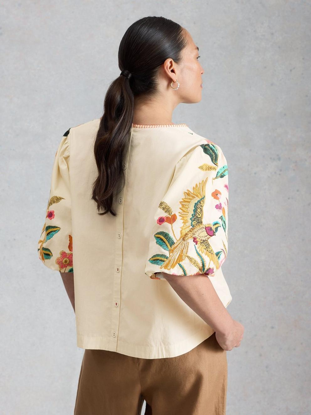 Maeve Embroidered Top in IVORY MLT - MODEL BACK