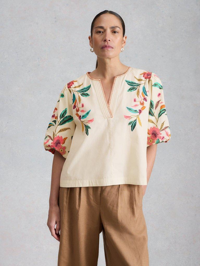 Maeve Embroidered Top in IVORY MLT - MODEL DETAIL