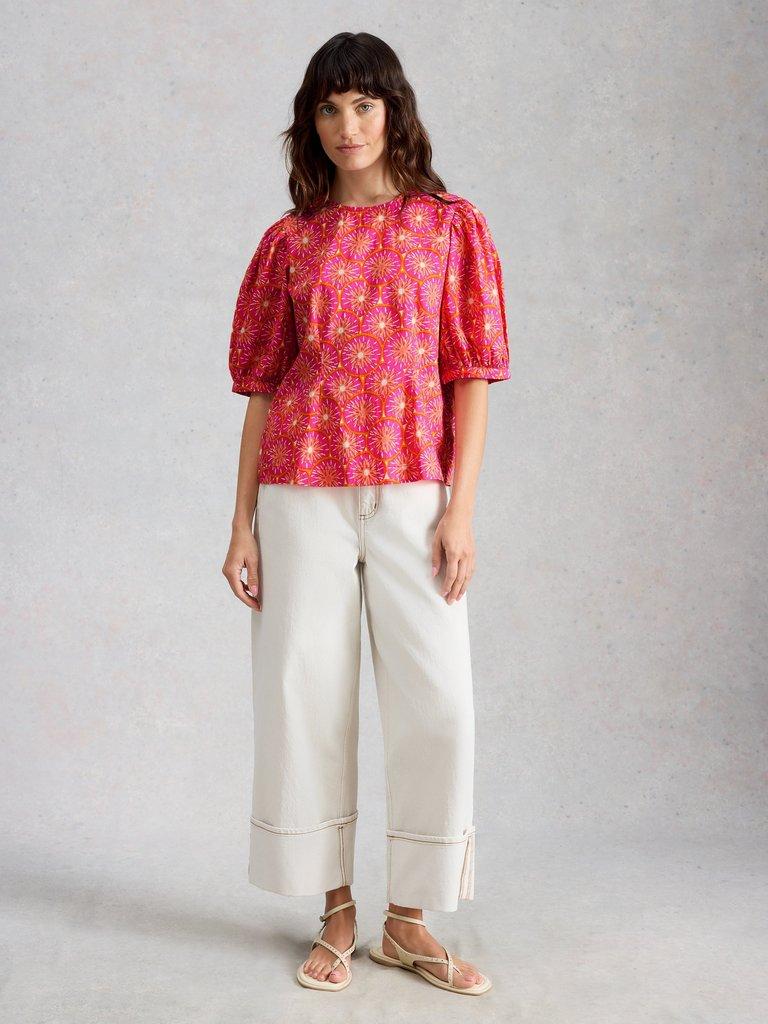 Natalie Shell Top in PINK PR - MODEL FRONT
