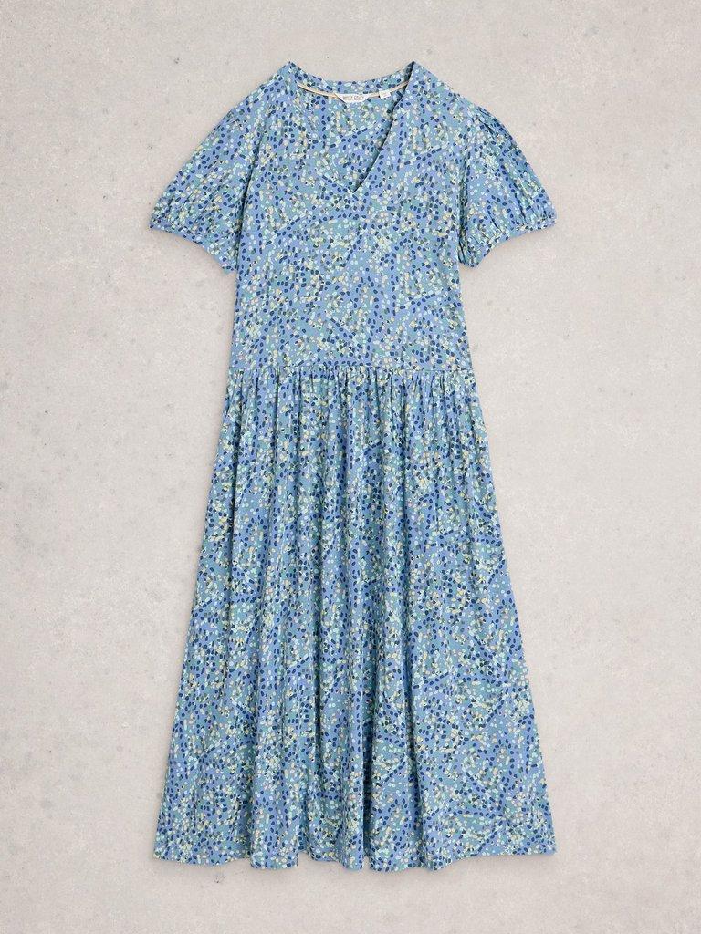 Leah Jersey Dress in BLUE MLT - FLAT FRONT