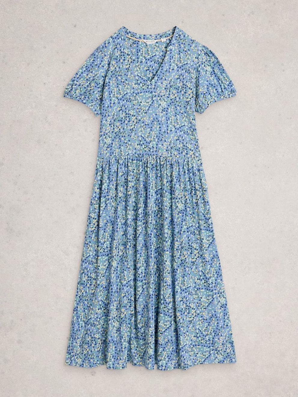 Leah Jersey Dress in BLUE MLT - FLAT FRONT