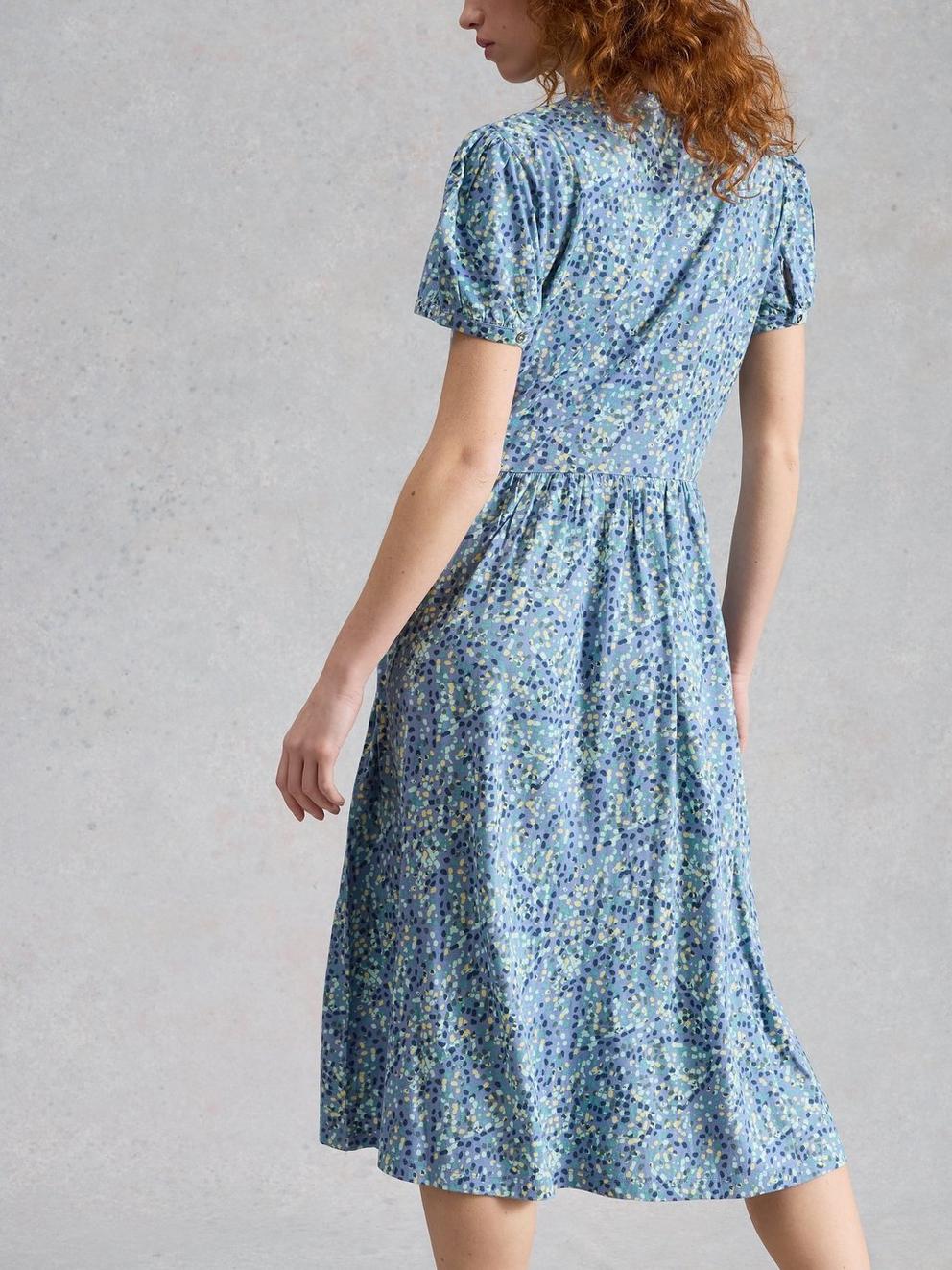 Leah Jersey Dress in BLUE MLT - MODEL BACK