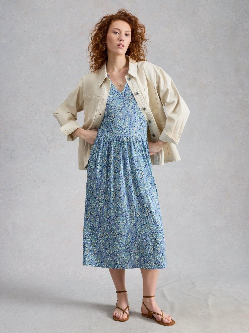 Leah Jersey Dress in BLUE MLT - MODEL DETAIL