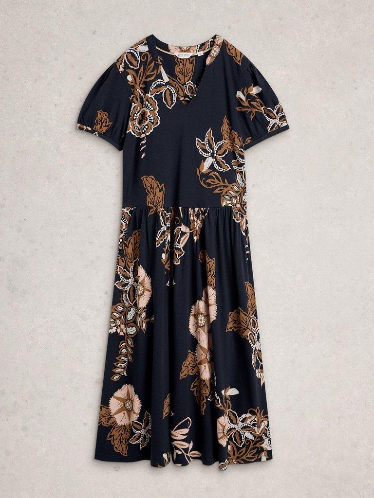 Leah Jersey Dress in NAVY MULTI - FLAT FRONT