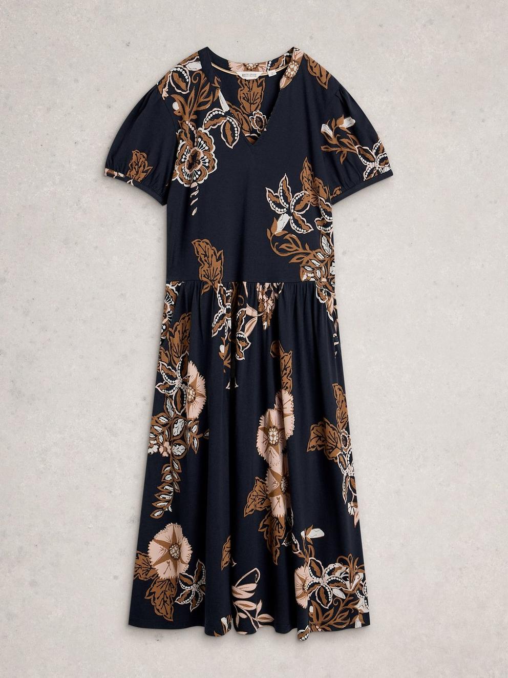 Leah Jersey Dress in NAVY MULTI - FLAT FRONT