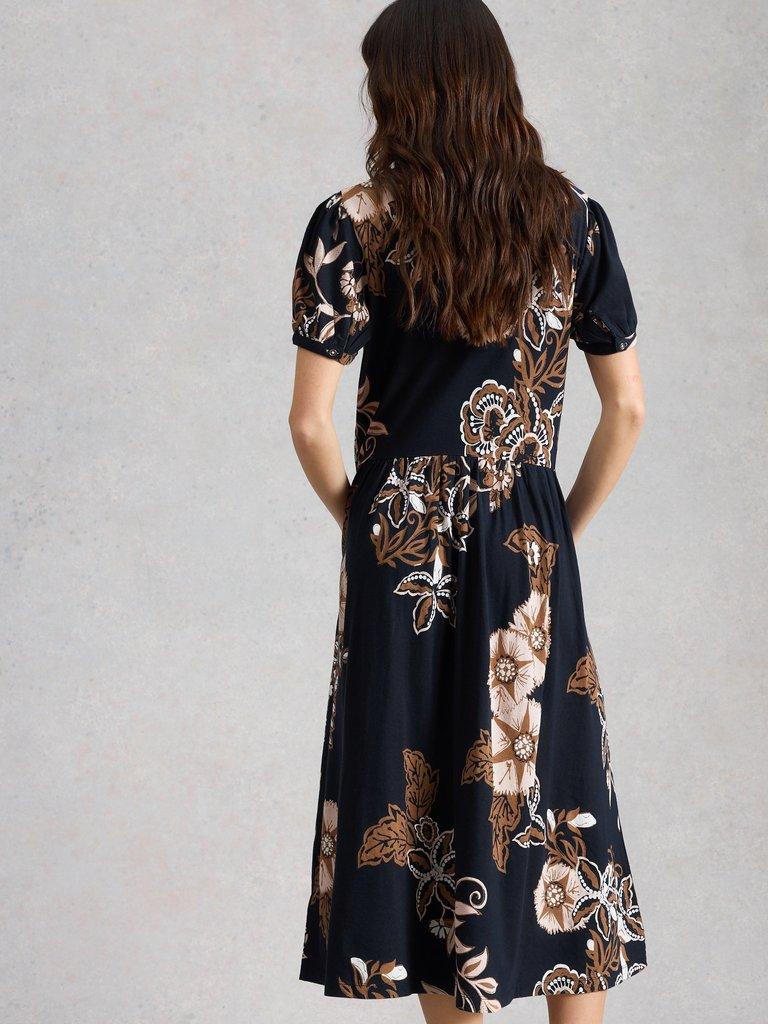 Leah Jersey Dress in NAVY MULTI - MODEL BACK