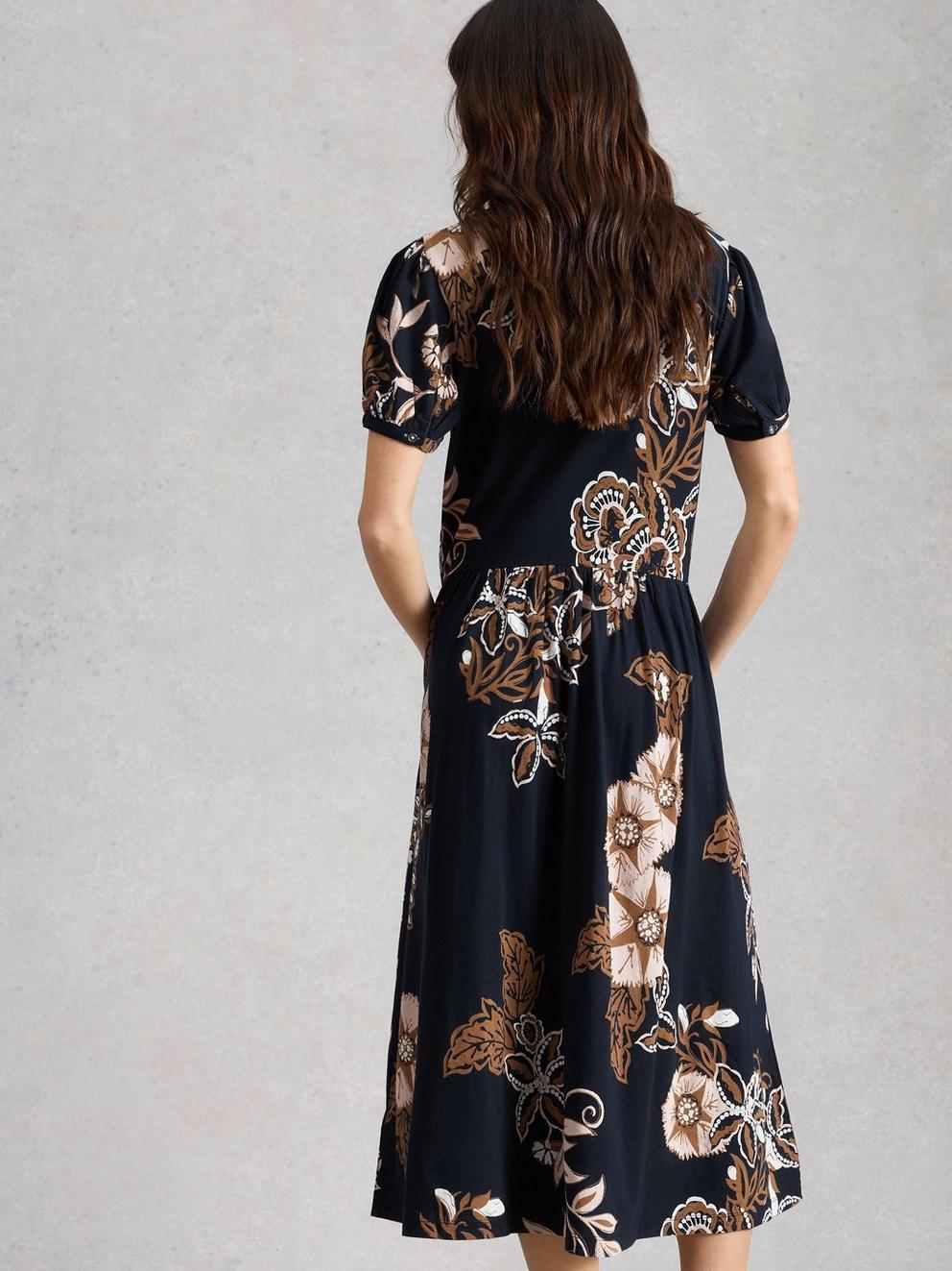 Leah Jersey Dress in NAVY MULTI - MODEL BACK