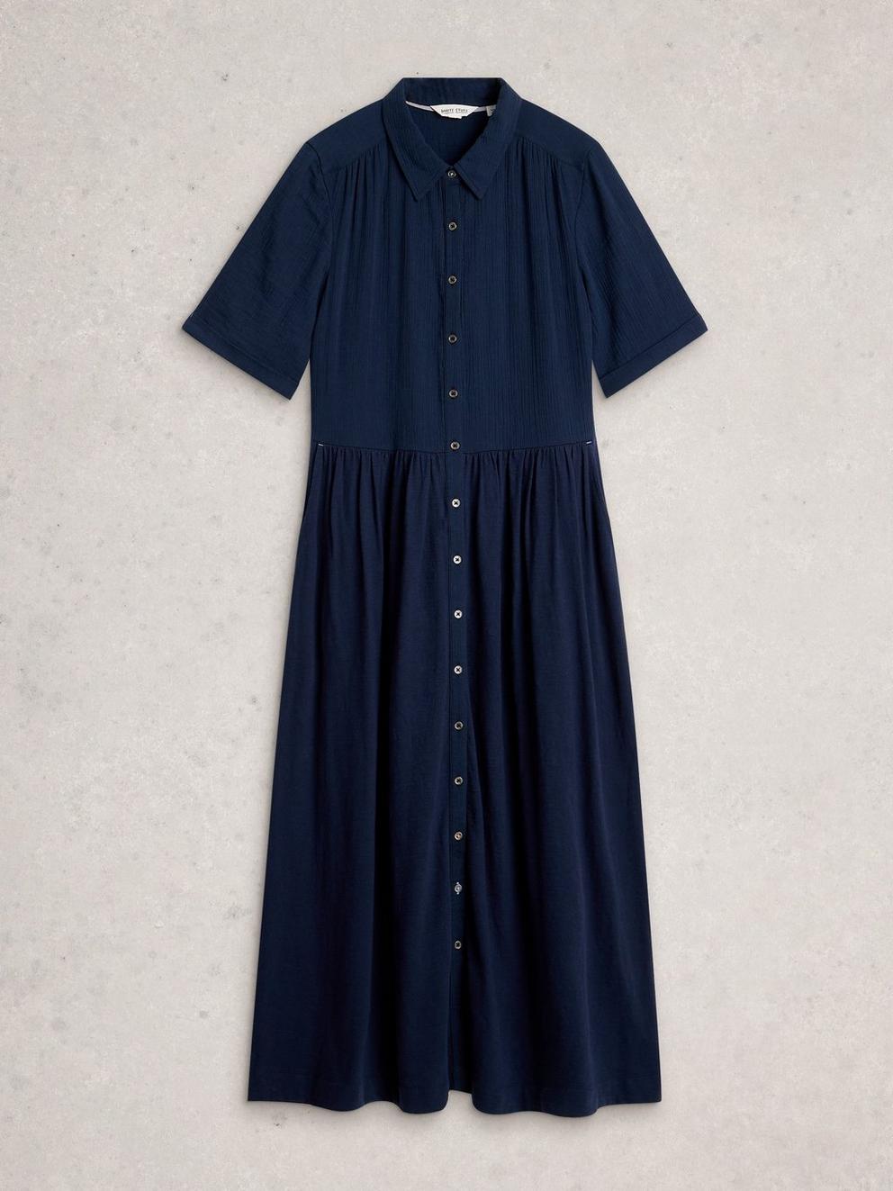Rylee Double Cloth Shirt Dress in DARK NAVY - FLAT FRONT