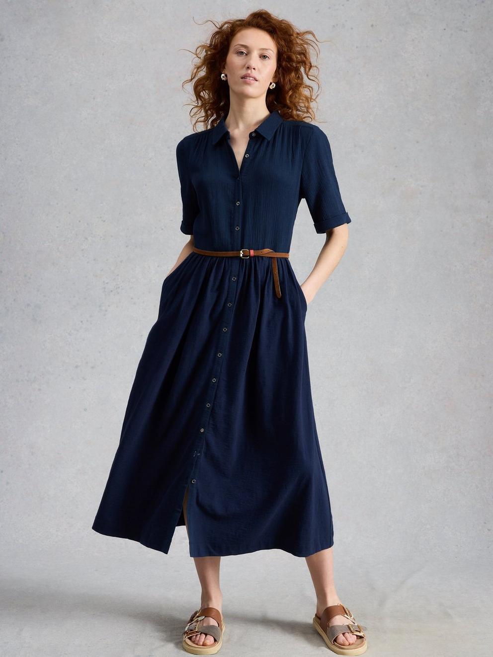 Rylee Double Cloth Shirt Dress in DARK NAVY - LIFESTYLE
