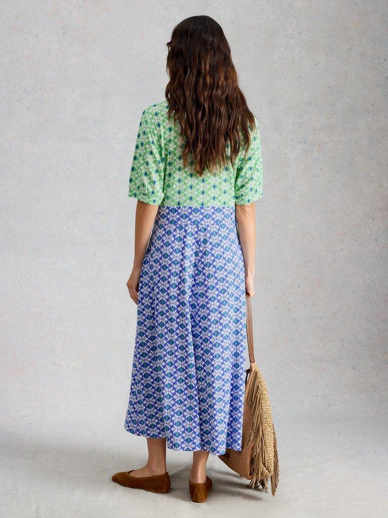 May Jersey Dress in BLUE MLT - MODEL BACK