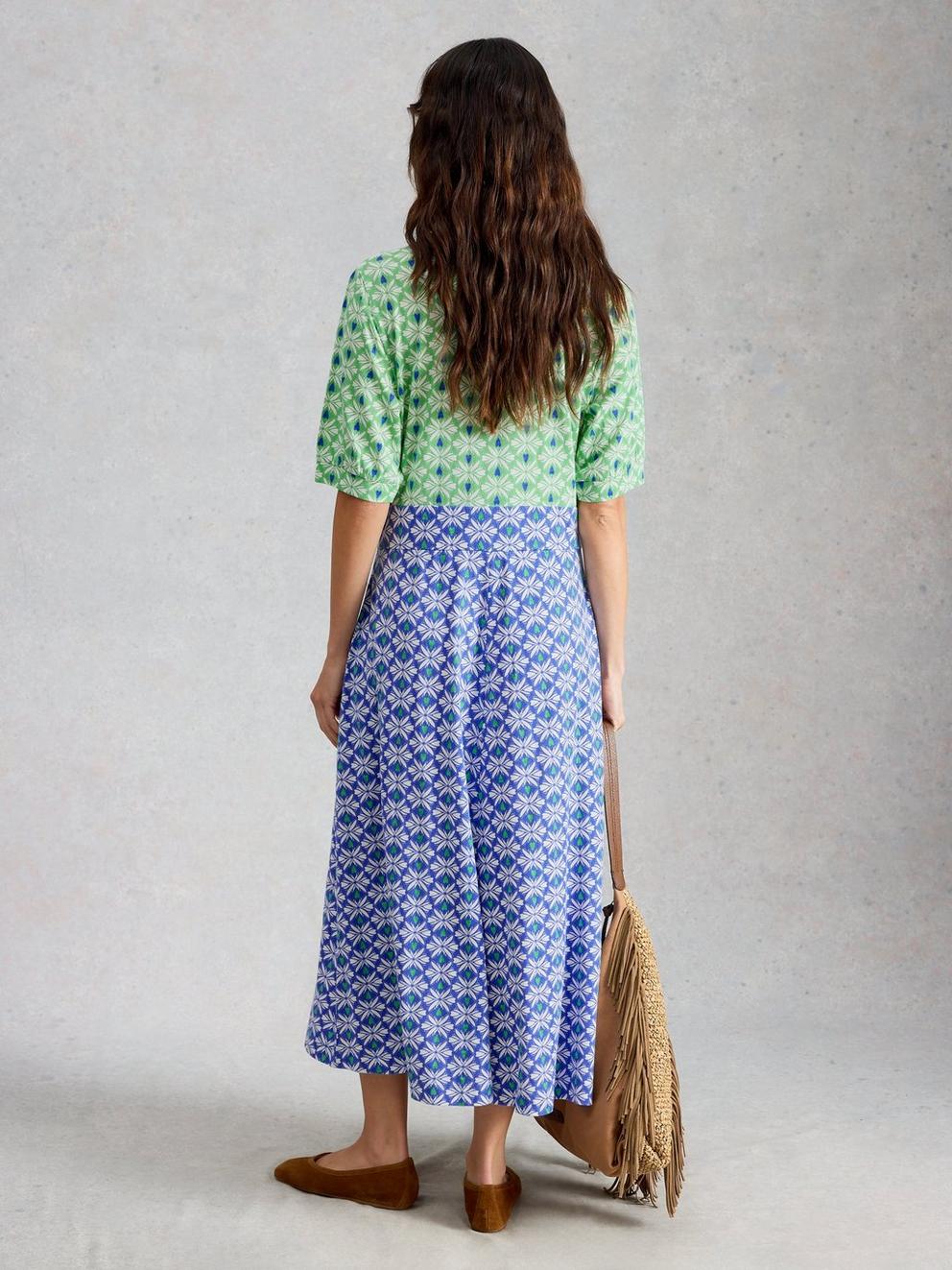 May Jersey Dress in BLUE MLT - MODEL BACK