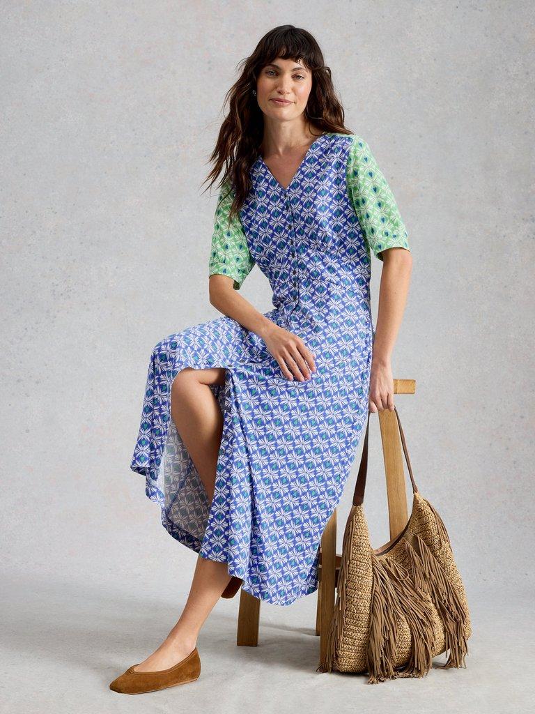 May Jersey Dress in BLUE MLT - MODEL DETAIL