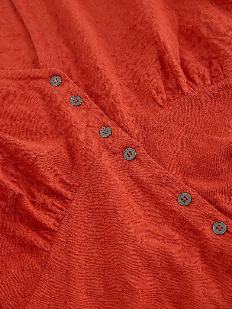 Megan Button Jersey Midi Dress in MID RED - FLAT DETAIL