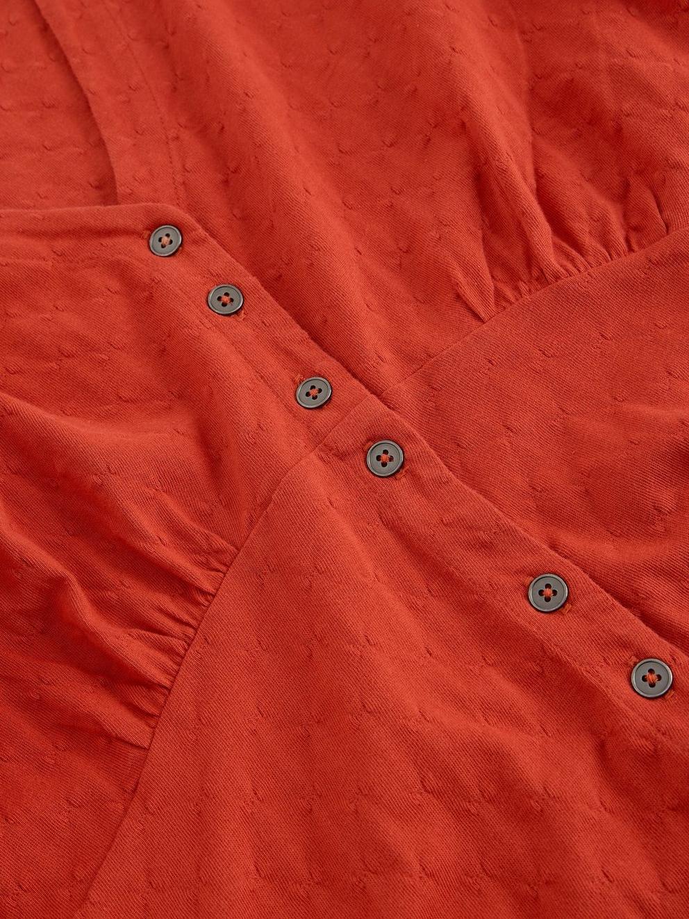 Megan Button Jersey Midi Dress in MID RED - FLAT DETAIL