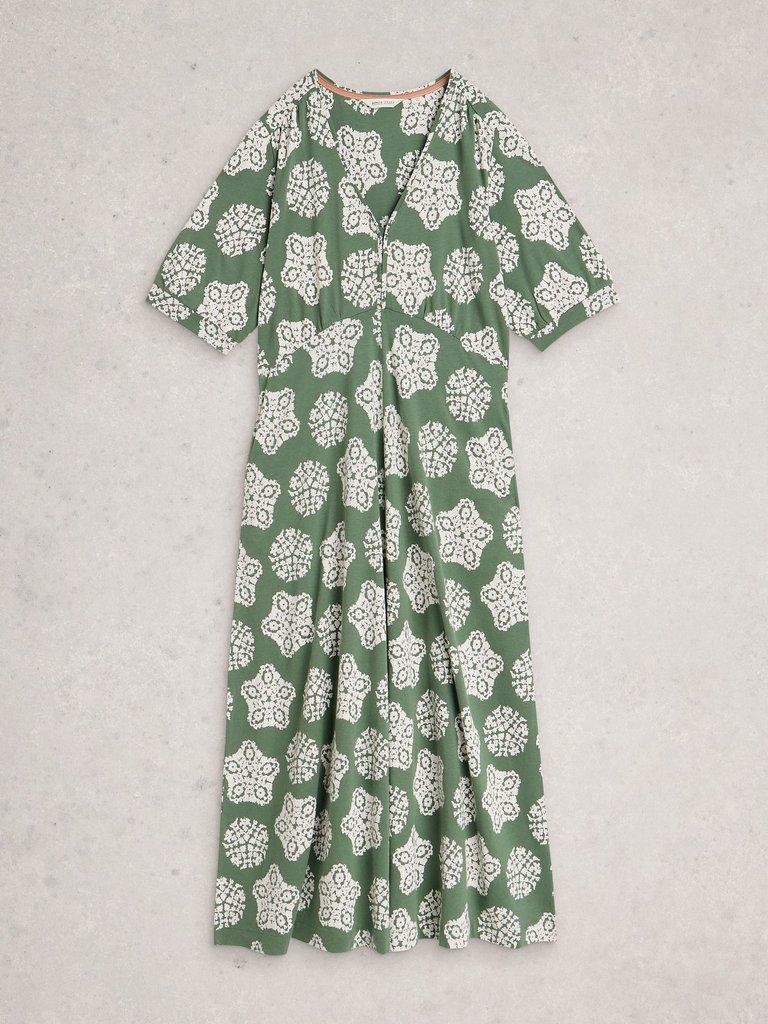 Megan Jersey Short Sleeve Midi Dress in GREEN PR - FLAT FRONT