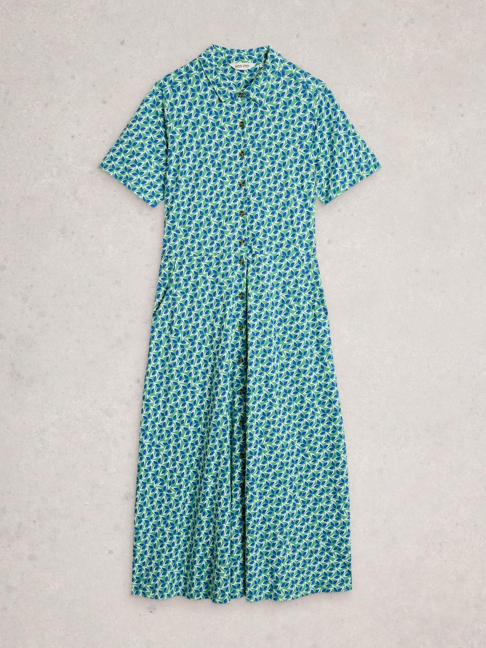 Rua Jersey Collared Midi Dress in GREEN MLT - FLAT FRONT
