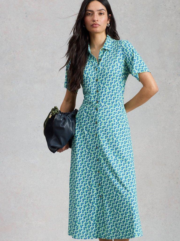 Rua Jersey Collared Midi Dress in GREEN MLT - LIFESTYLE