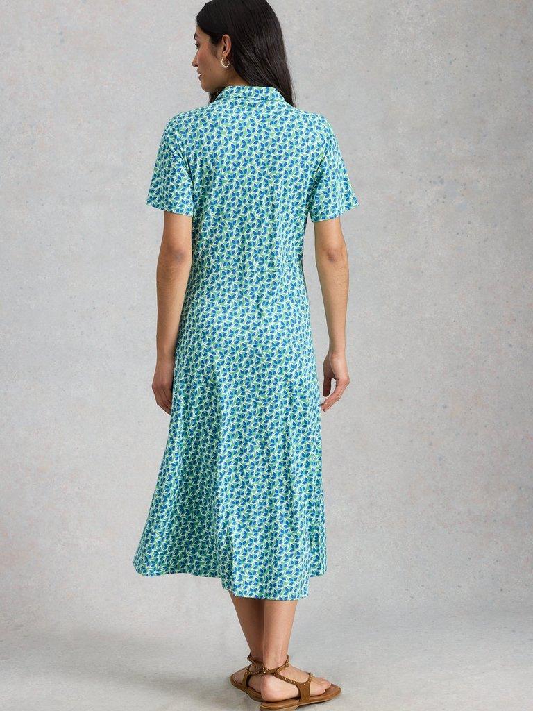 Rua Jersey Collared Midi Dress in GREEN MLT - MODEL BACK