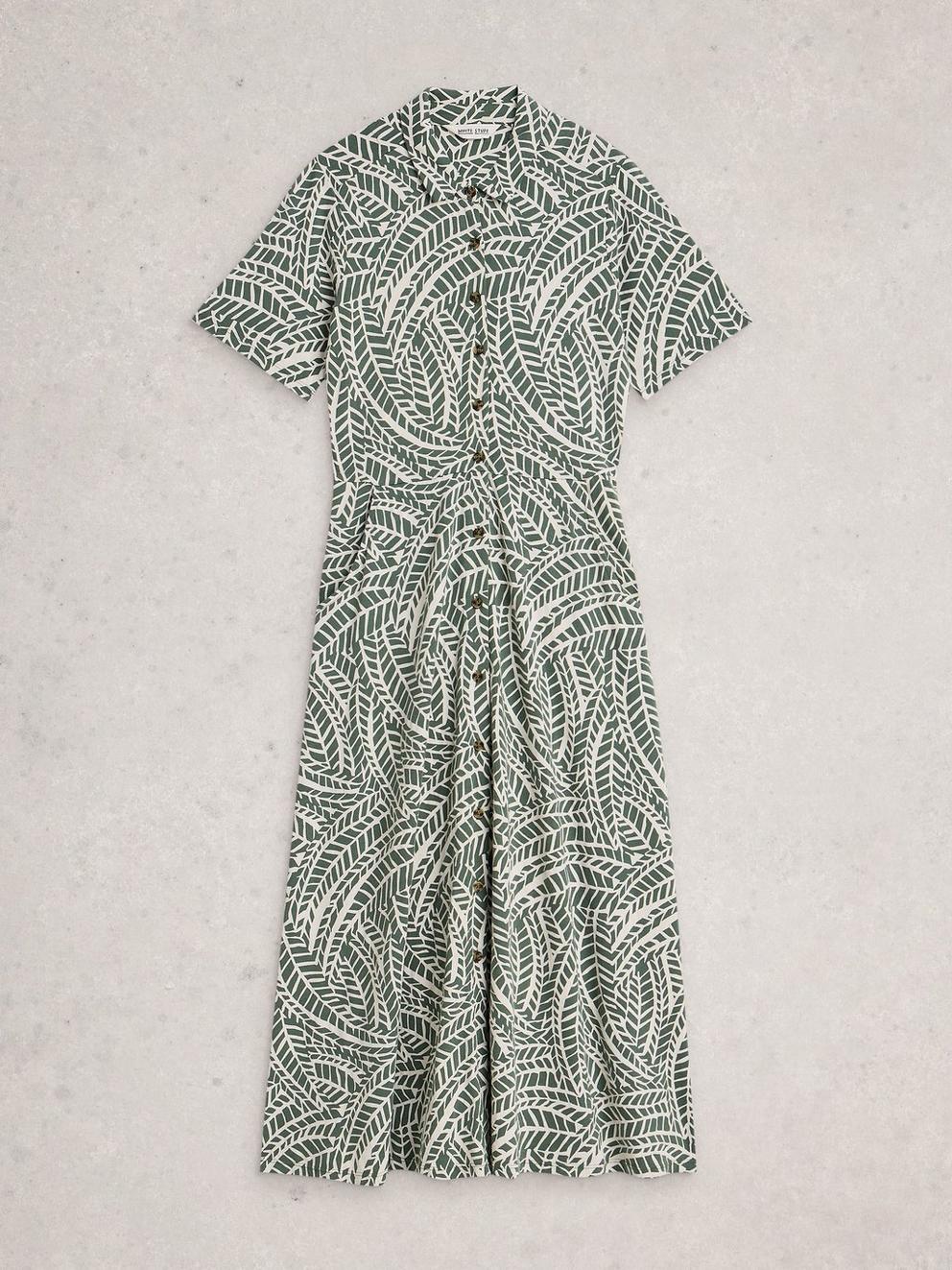 Rua Jersey Collared Midi Dress in GREEN PR - FLAT FRONT