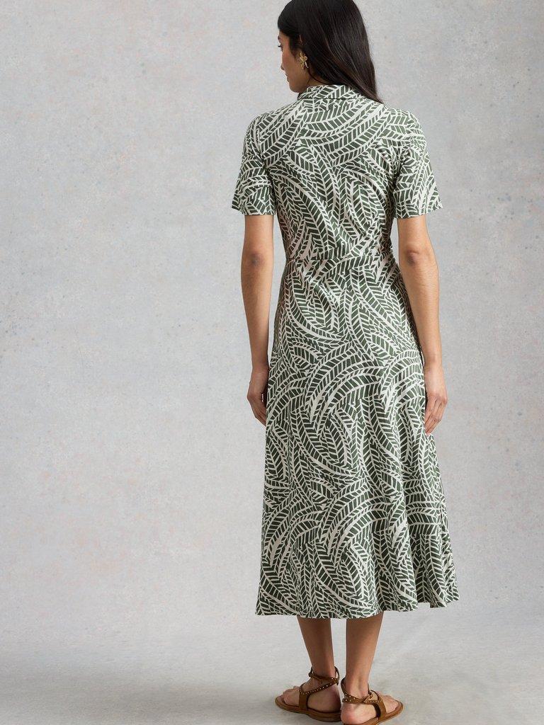 Rua Jersey Collared Midi Dress in GREEN PR - MODEL BACK