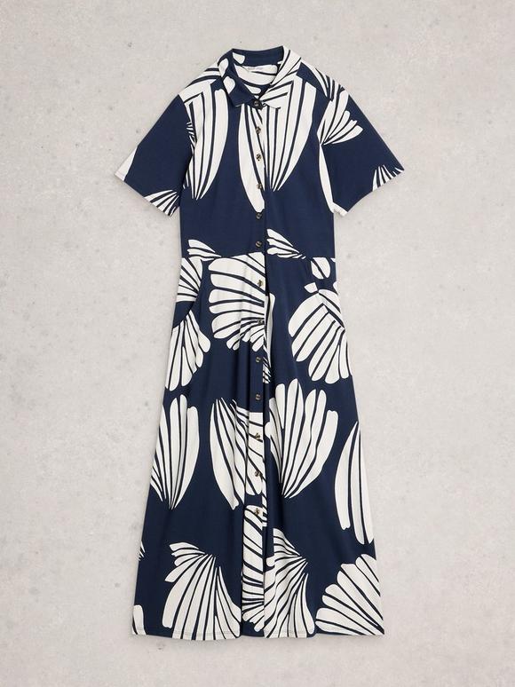 Rua Jersey Collared Shirt Dress in BLUE PRINT | White Stuff US