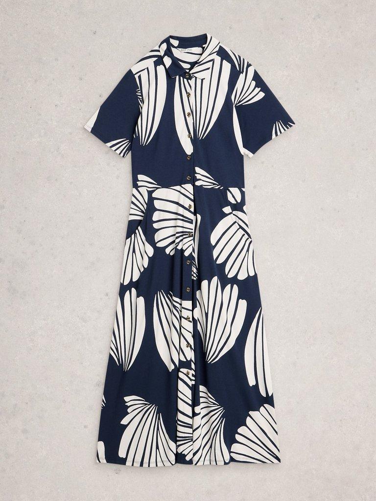 Rua Jersey Collared Midi Dress in NAVY PR - FLAT FRONT