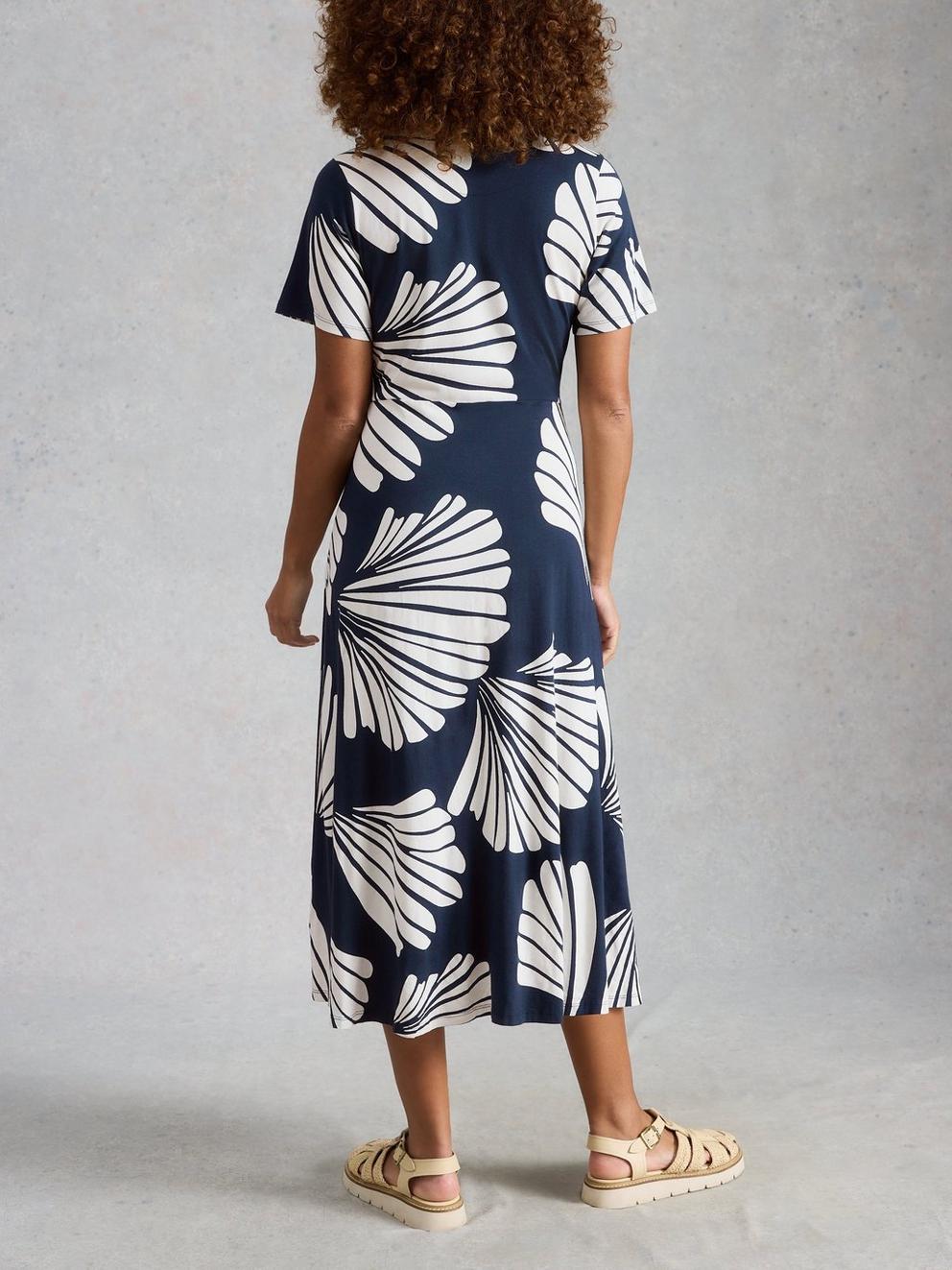 Rua Jersey Collared Midi Dress in NAVY PR - MODEL BACK
