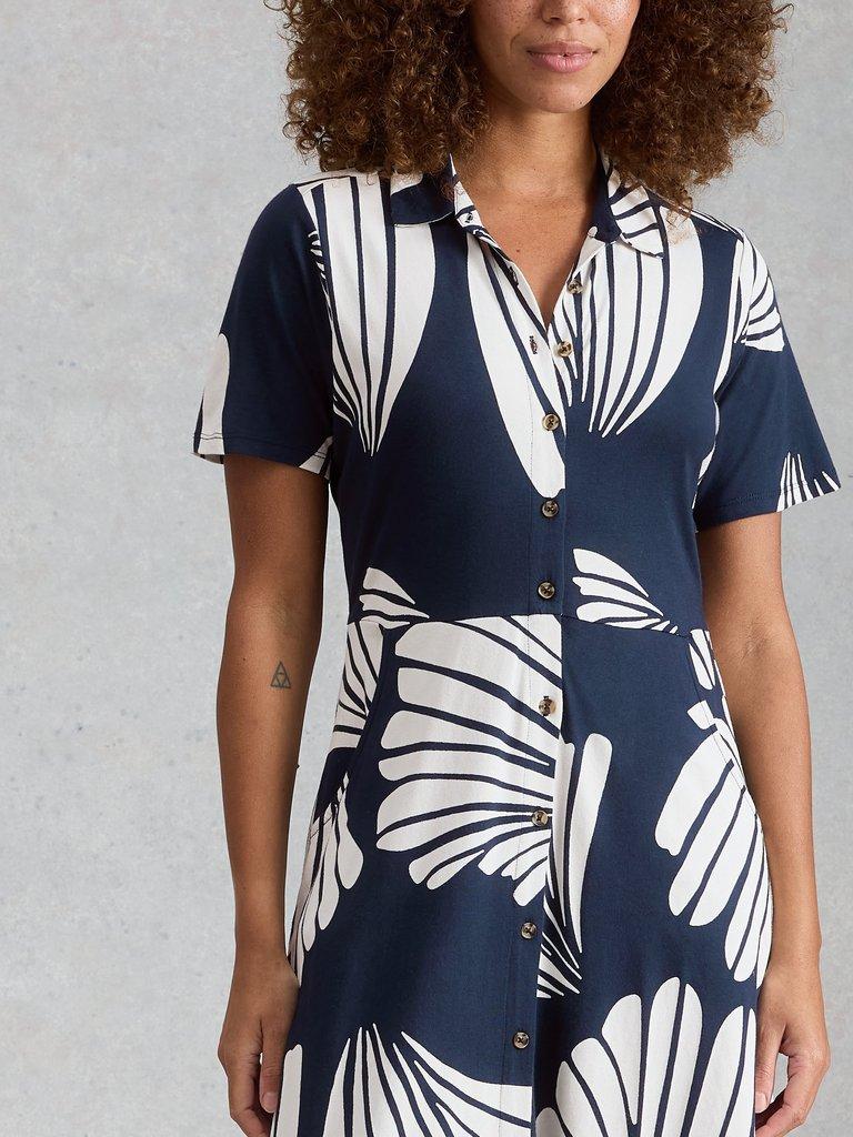 Rua Jersey Collared Midi Dress in NAVY PR - MODEL DETAIL