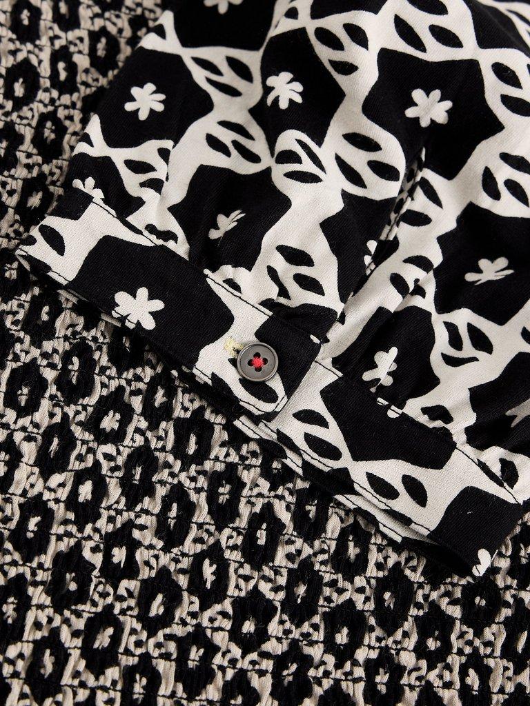 Nola Shirred Jersey Dress in BLK PR - FLAT DETAIL