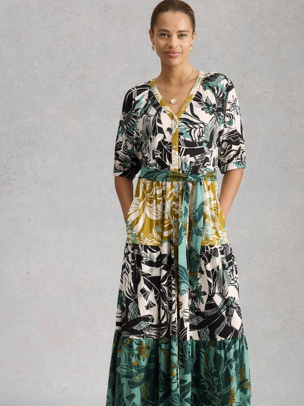 Clementine Jersey Midi Dress in IVORY MLT - MODEL DETAIL
