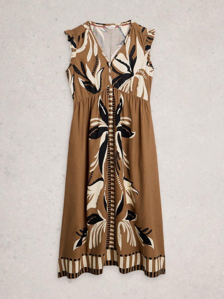 Lorna Print Linen Blend Maxi Dress in BROWN PR - FLAT FRONT