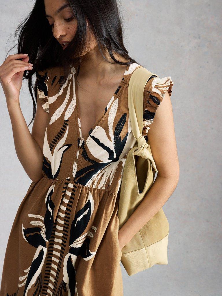 Lorna Print Linen Blend Maxi Dress in BROWN PR - MODEL DETAIL
