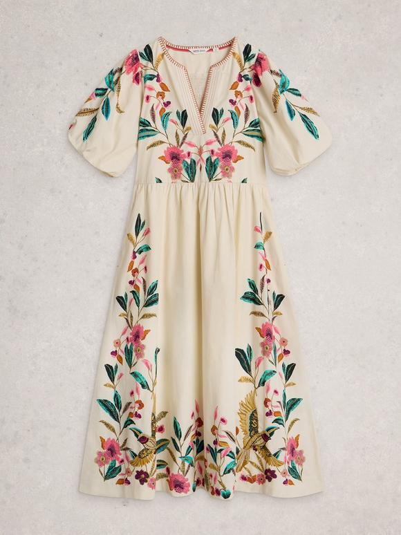 Addison Embroidered Dress in GREY MULTI | White Stuff US