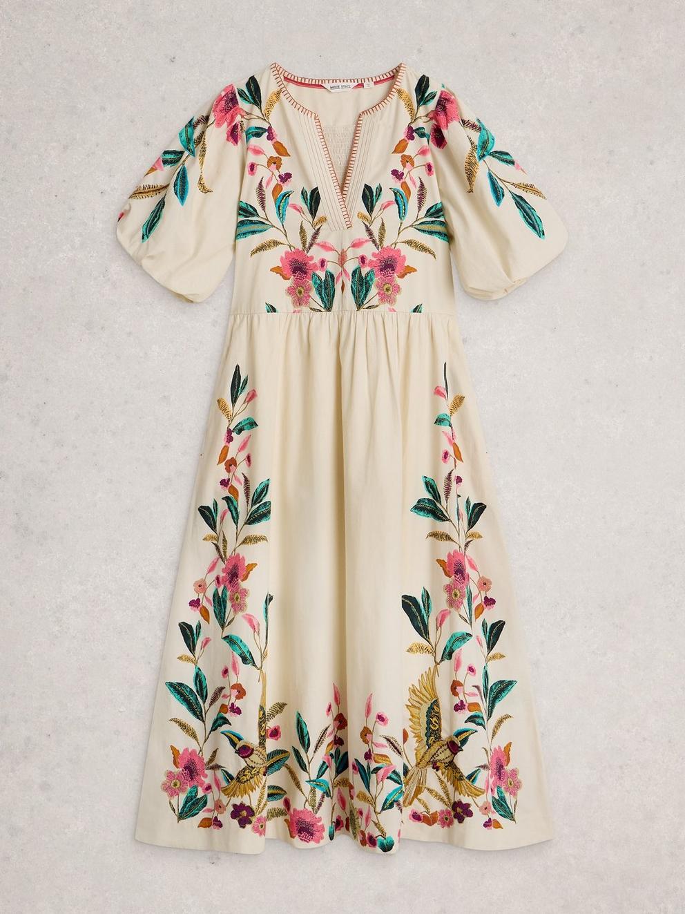 Maeve Embroidered Midi Dress in IVORY MLT - FLAT FRONT