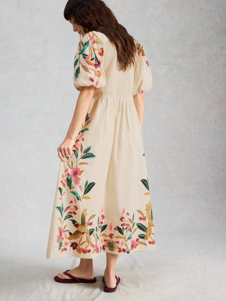 Maeve Embroidered Midi Dress in IVORY MLT - MODEL BACK