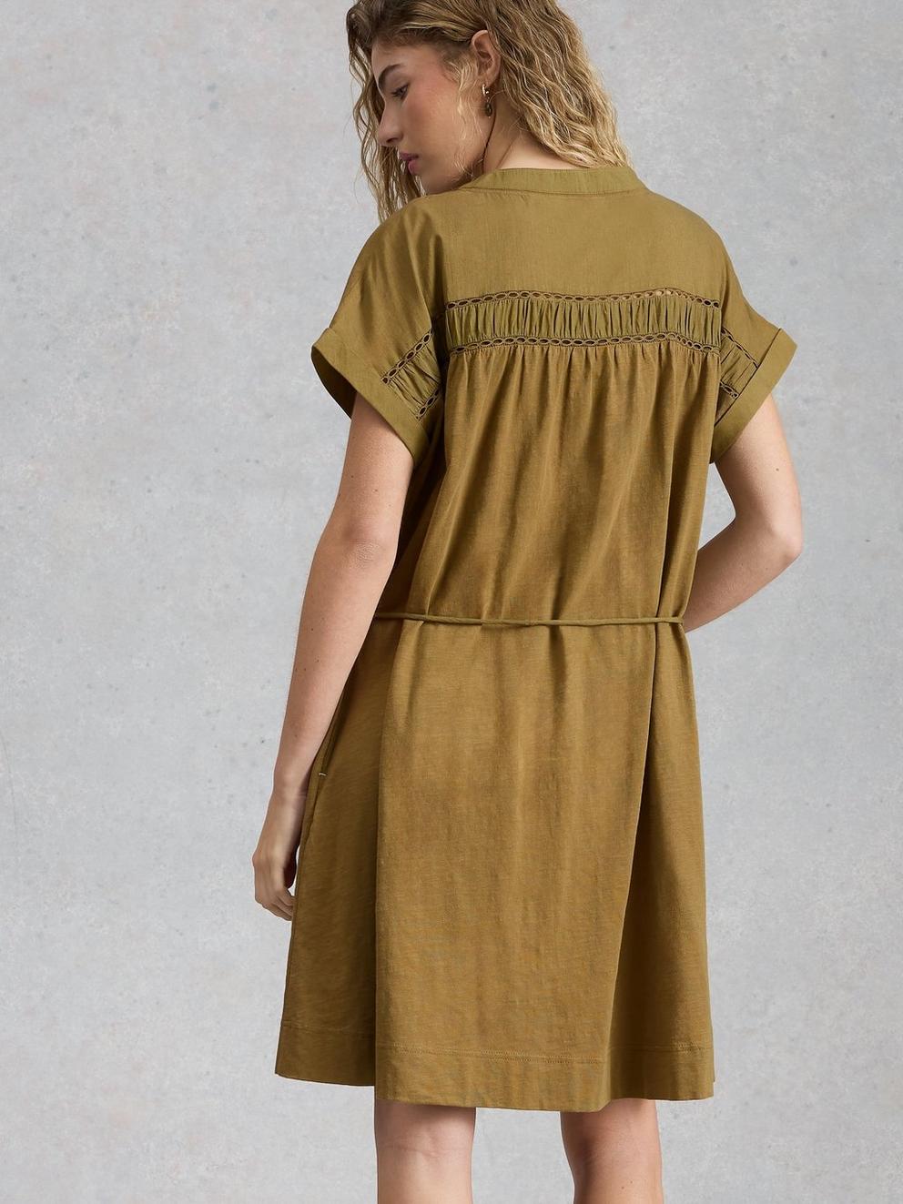 Colette Dress in KHAKI GRN - MODEL BACK