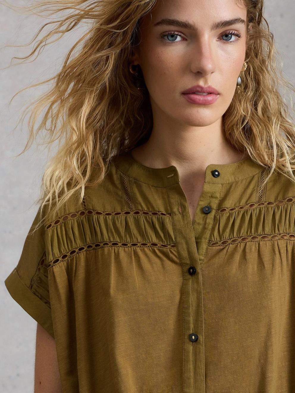 Colette Dress in KHAKI GRN - MODEL DETAIL