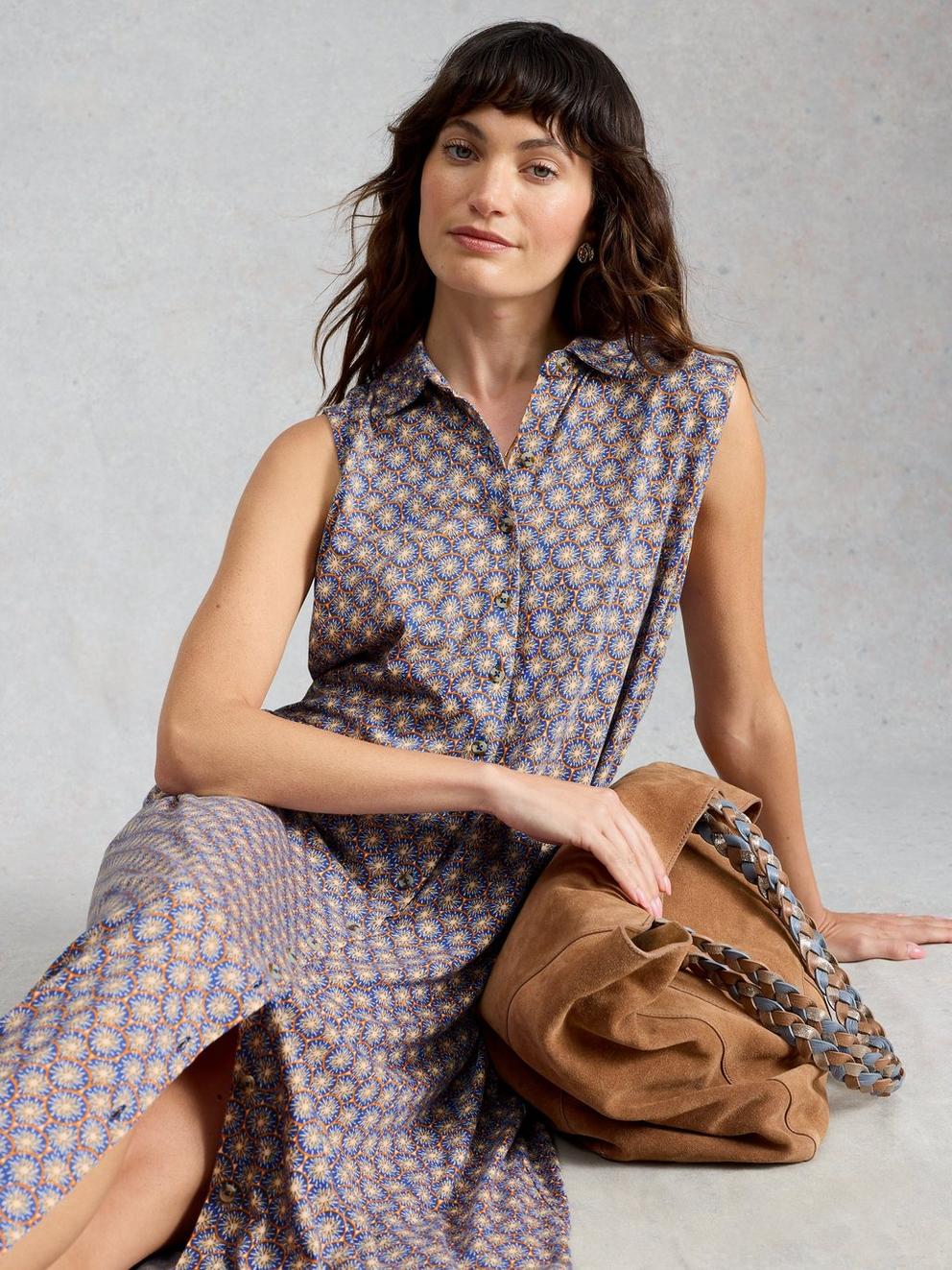 Rua Maxi Jersey Shirt Dress in BLUE MLT - LIFESTYLE