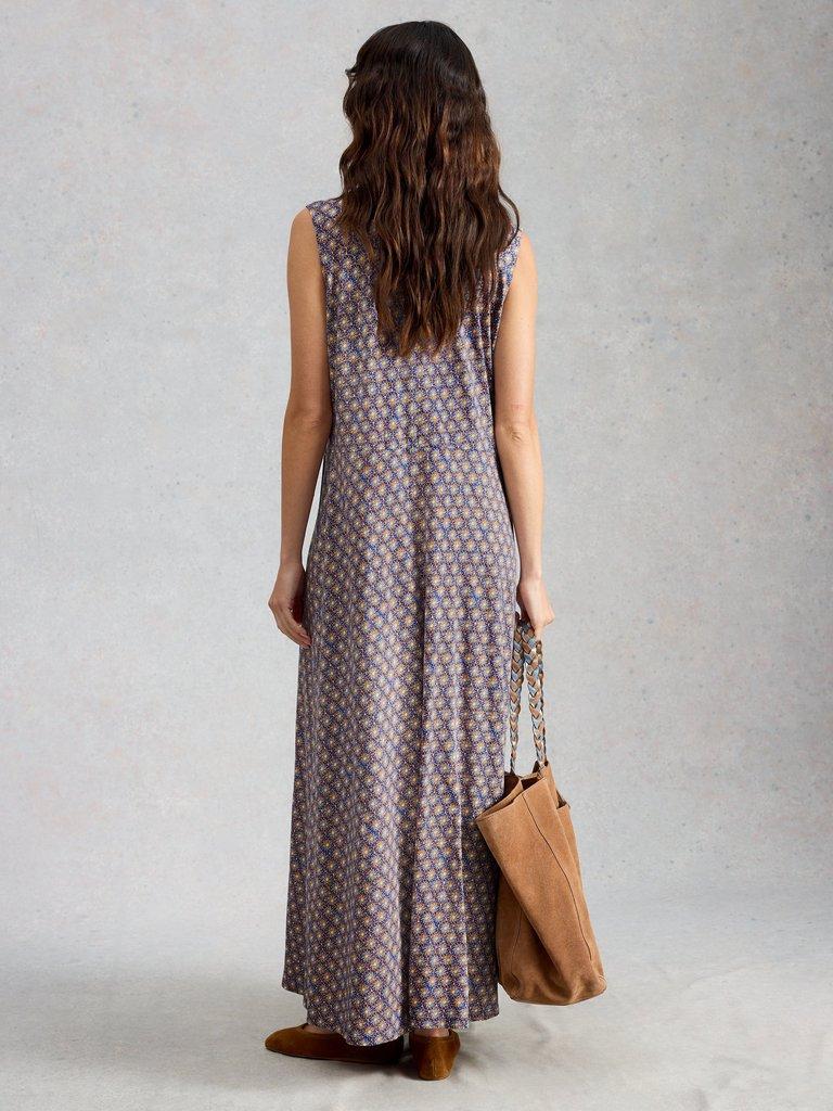 Rua Maxi Jersey Shirt Dress in BLUE MLT - MODEL BACK