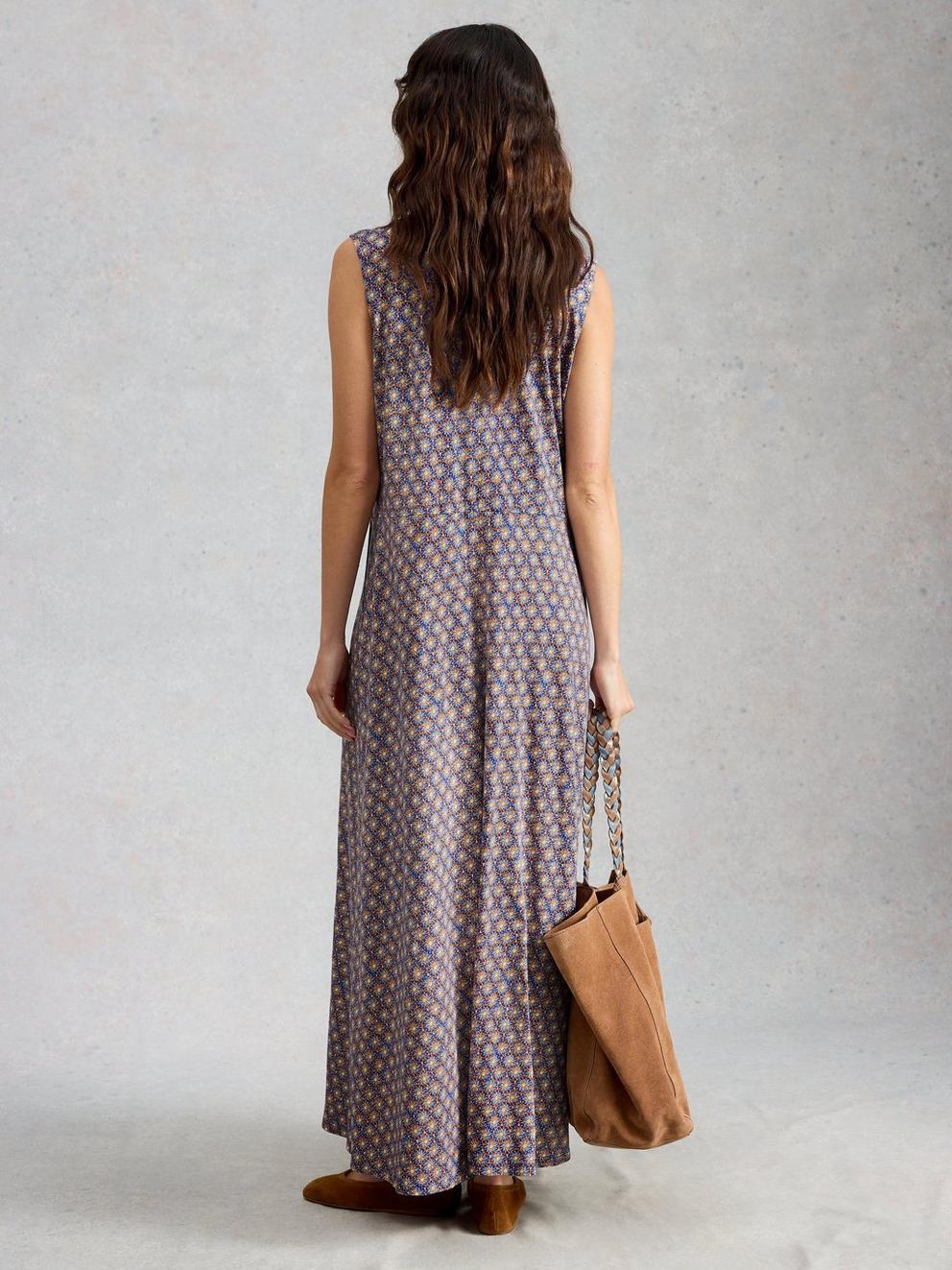 Rua Maxi Jersey Shirt Dress in BLUE MLT - MODEL BACK