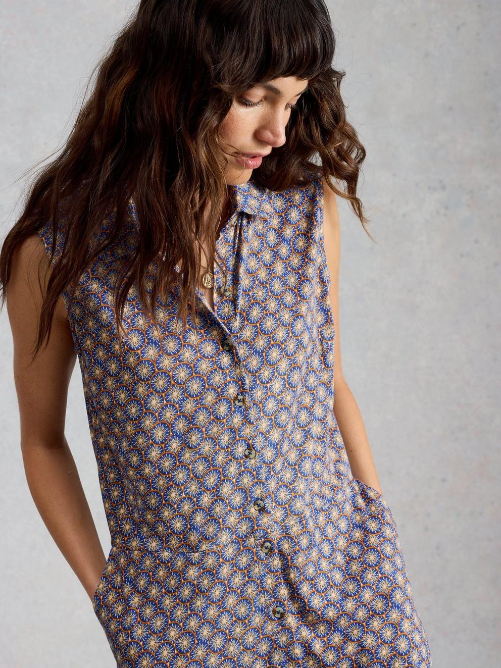 Rua Maxi Jersey Shirt Dress in BLUE MLT - MODEL DETAIL