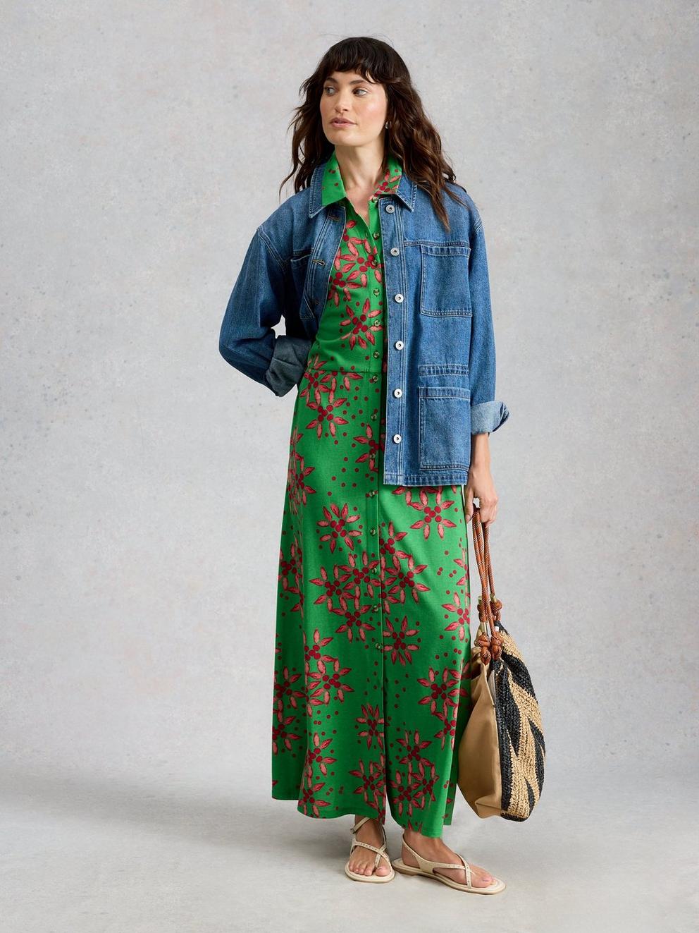 Rua Maxi Jersey Shirt Dress in GREEN PR - LIFESTYLE