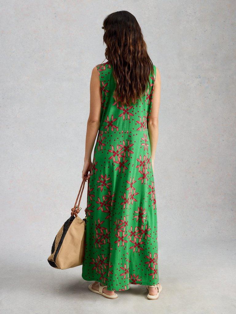 Rua Maxi Jersey Shirt Dress in GREEN PR - MODEL BACK