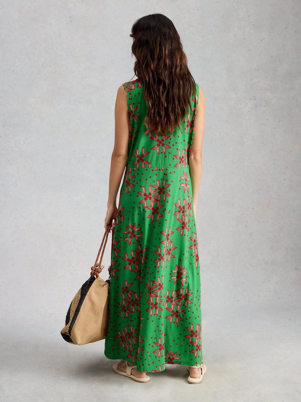 Rua Maxi Jersey Shirt Dress in GREEN PR - MODEL BACK