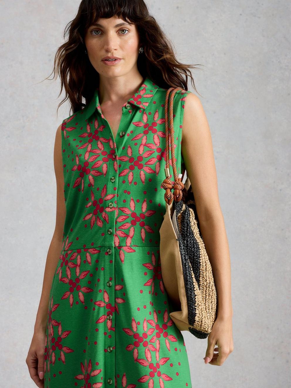 Rua Maxi Jersey Shirt Dress in GREEN PR - MODEL DETAIL