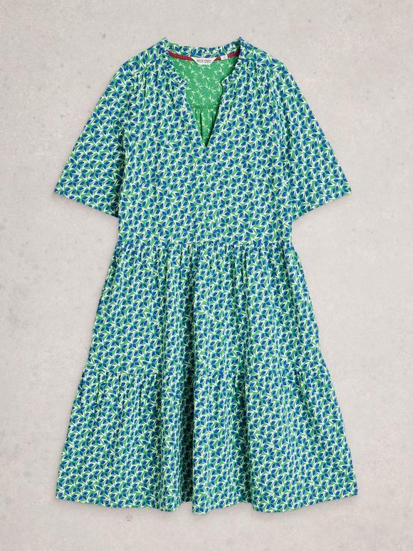 jersey summer dresses with sleeves Leah Short Sleeve Midi Dress in GREEN PRINT SI8065A