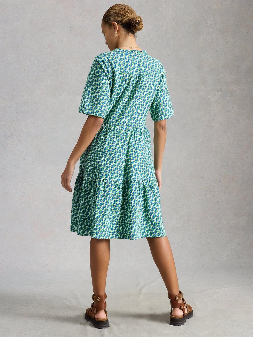 Sophia Jersey Dress in GREEN MLT - MODEL BACK
