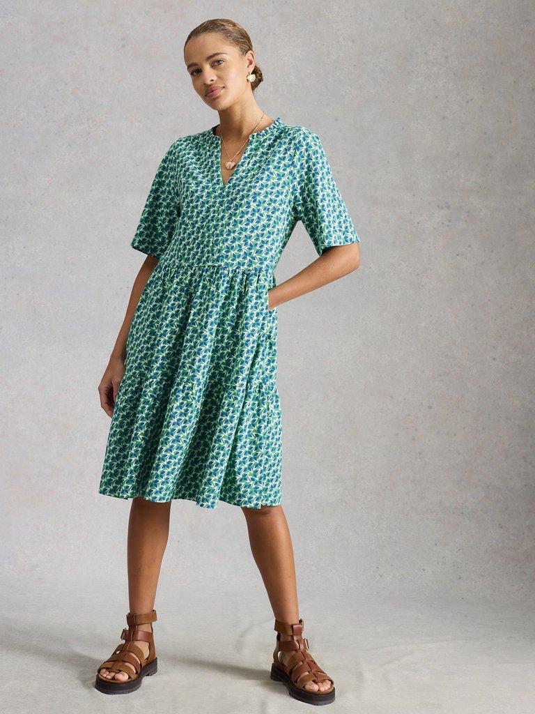 Sophia Jersey Dress in GREEN MLT - MODEL DETAIL