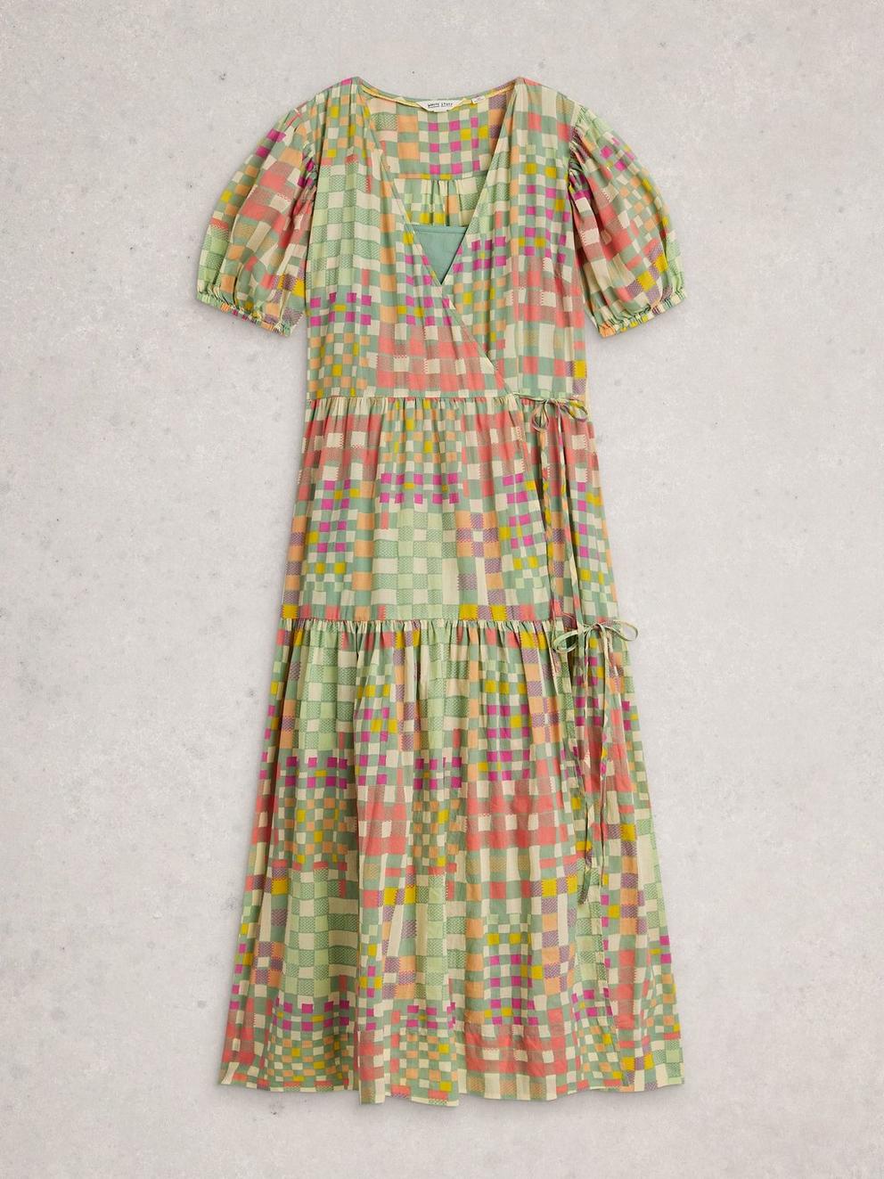 Sammie Wrap Dress in GREEN MLT - FLAT FRONT