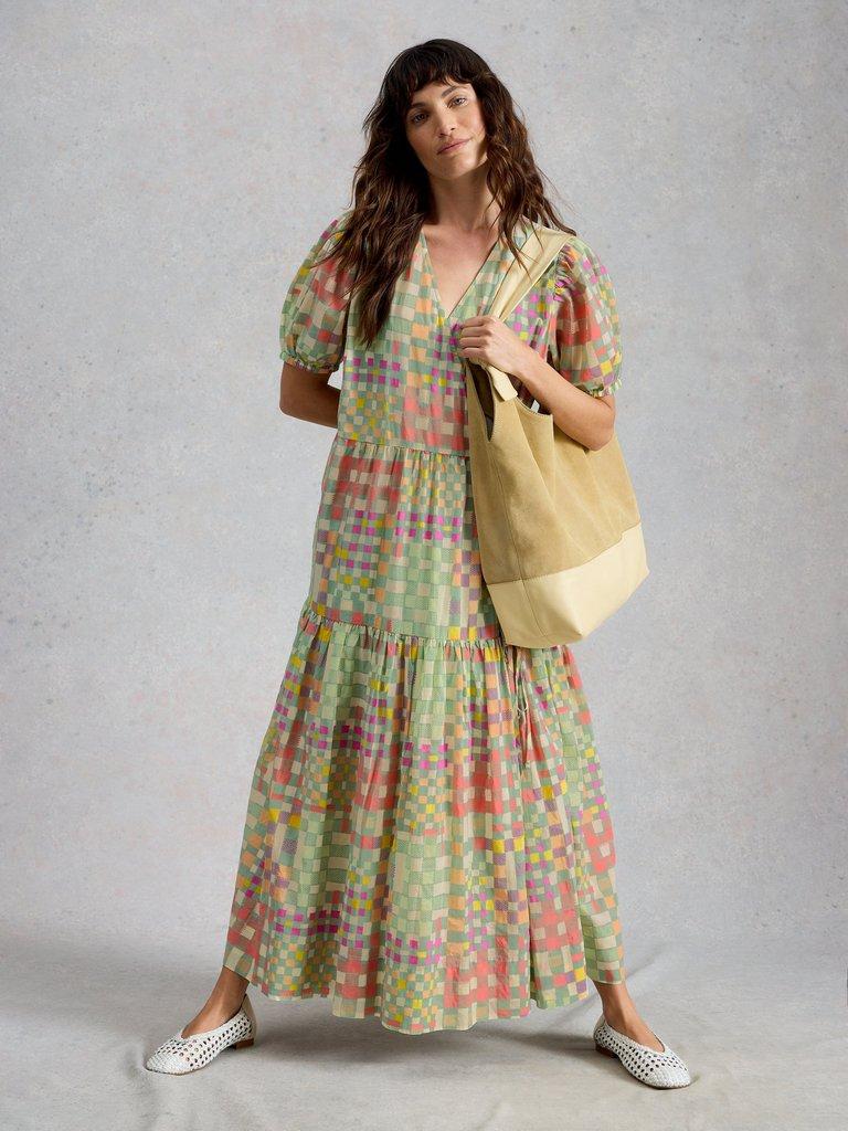 Sammie Wrap Dress in GREEN MLT - MODEL FRONT